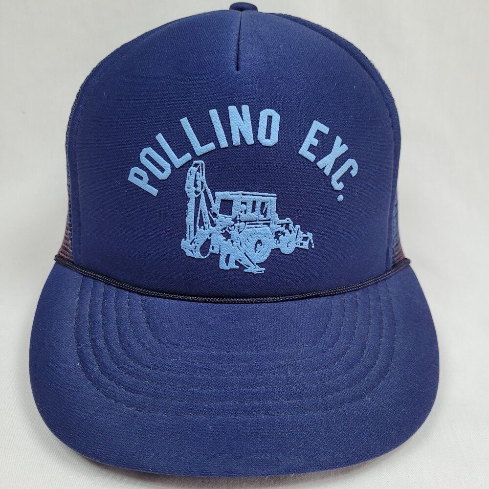 Vtg 80s Pollino Exc Hat Capital Foam Trucker Snapback Blue Backhoe Excavator Cap